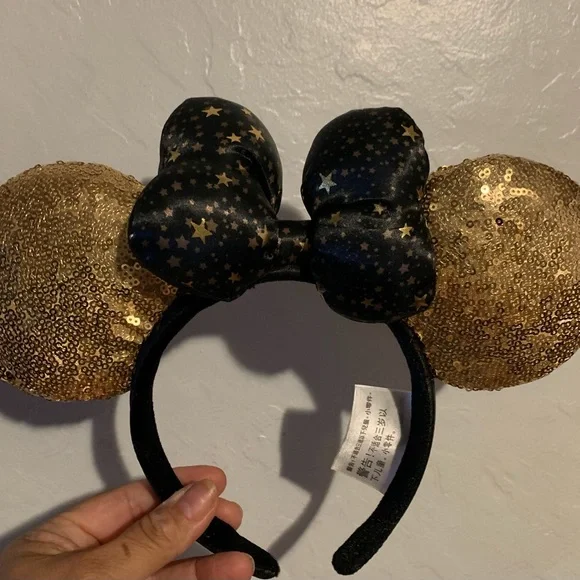 Disney Paris Gold Black Bow with star Minnie Mickey Ears Headband - Picture 6 of 8